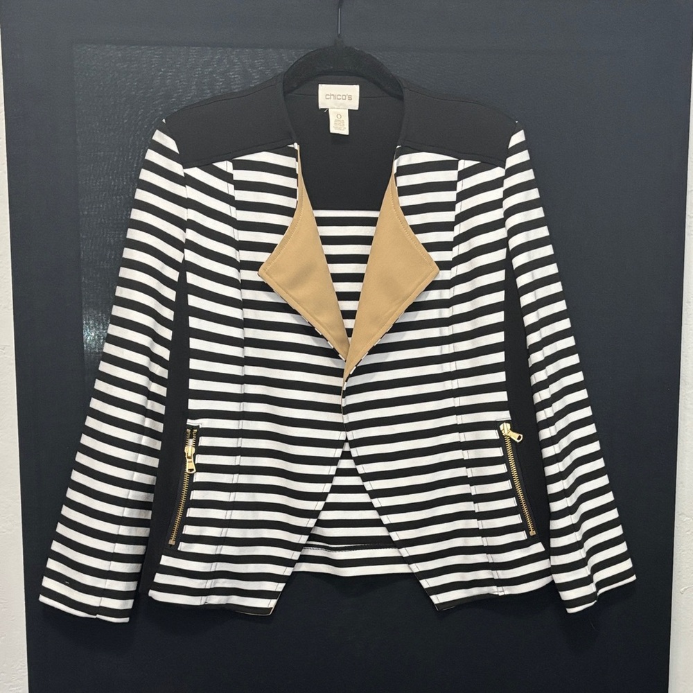 Chico's Striped Blazer with Tan Accents